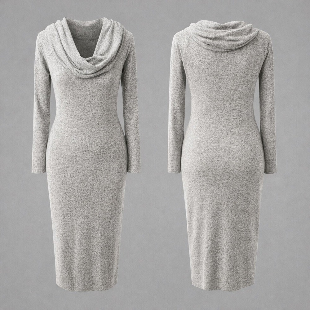 Nine Britton Heather Gray‎ Cowl Neck Long Sleeve Midi Dress Side Slit Size M NEW
